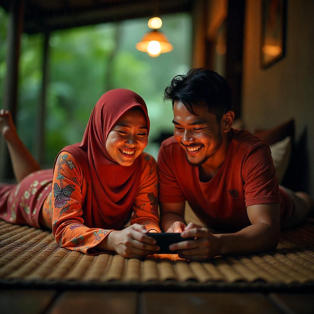 asian couple enjoying slot mega888